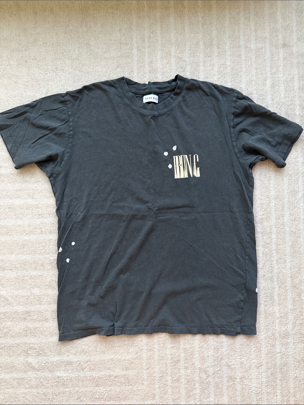 Anine Bing Black Tee With Cream Logo Accents